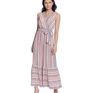 Donna Morgan Striped Sleeveless Maxi Dress Women Plus 20 Ruffle Belt
